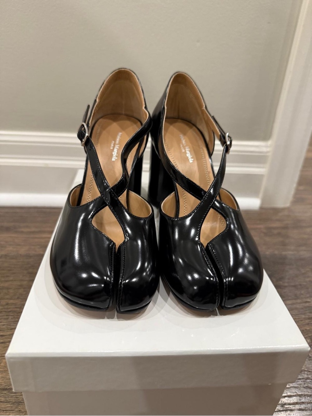 Maison Martin Margiela Black Split-Toe Cross-Strap Heels
